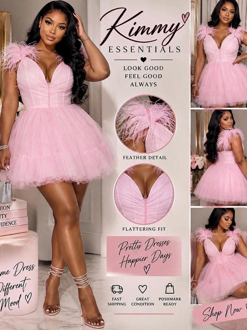Kimmy Essentials Pink Feather Detail Mini Dress ( BRAND NEW )